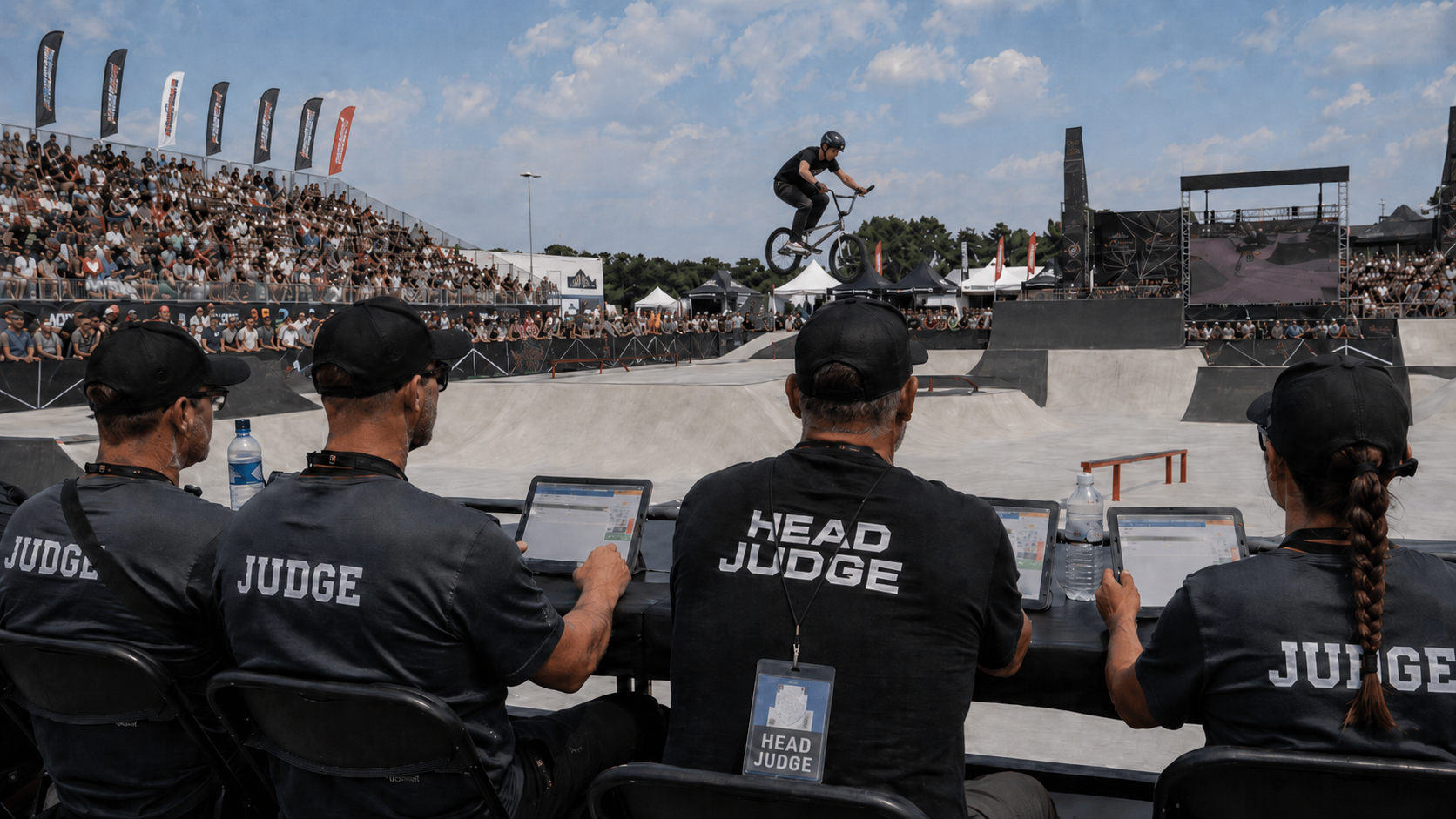 Juízes avaliando com tablets